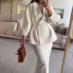 white 2 piece skirt suit